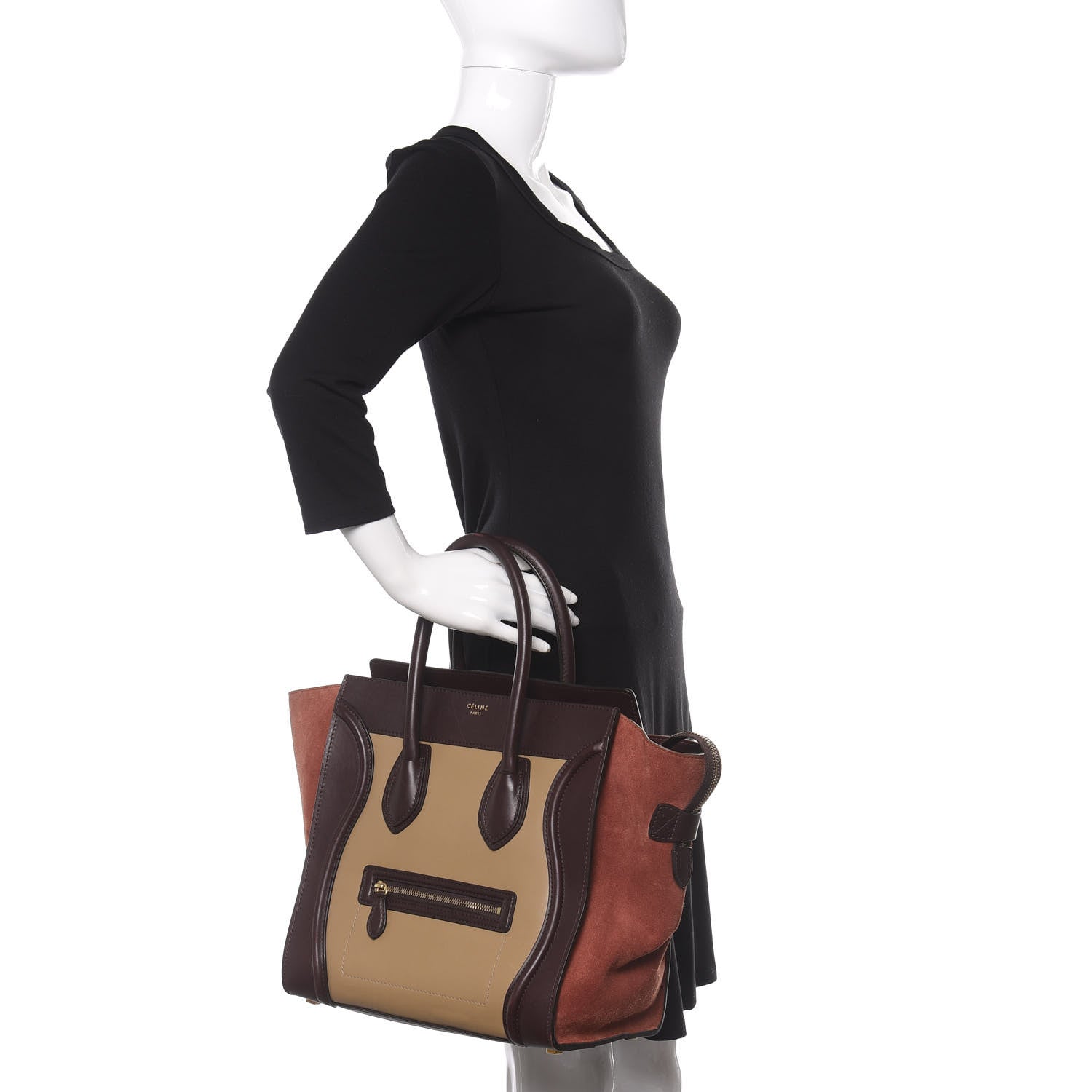 Celine Satin Calfskin Suede Mini Tri-Color Luggage Beige 2 of 18