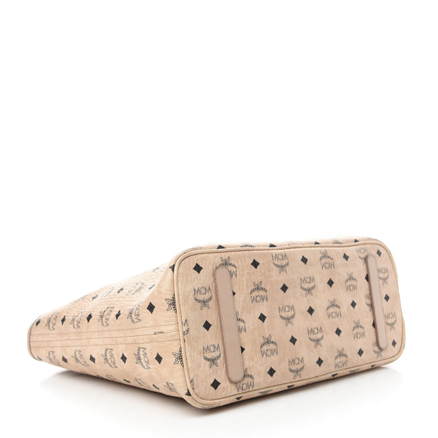 MCM Visetos Medium Studded Rabbit Top Zip Shopper Tote Beige 5 of 13