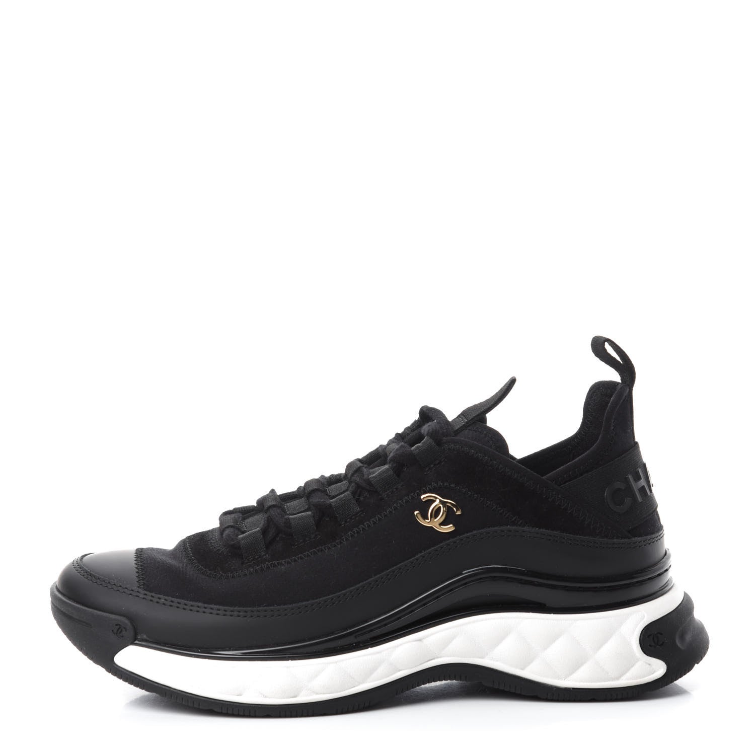 Chanel Fabric Calfskin Suede CC Sneakers 38 Black 1 of 10