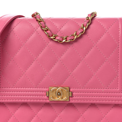 Chanel Lambskin Quilted Boy Square Wallet on Chain WOC Pink 9 of 14