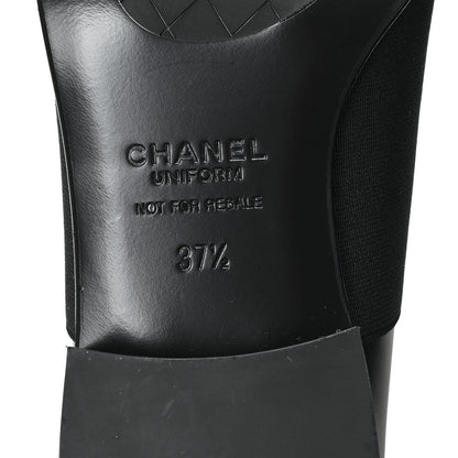 Chanel Calfskin Elastic Lace Up Cap Toe CC Loafers 37.5 Black 7 of 9