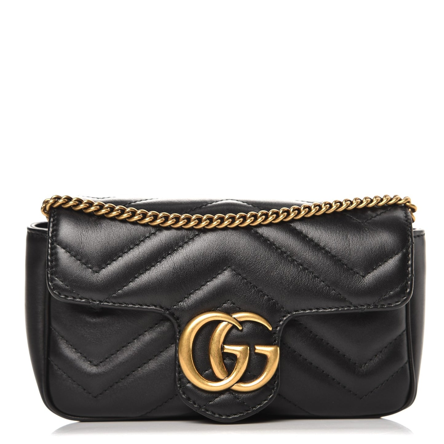 Calfskin Matelasse Super Mini GG Marmont Shoulder Bag Black