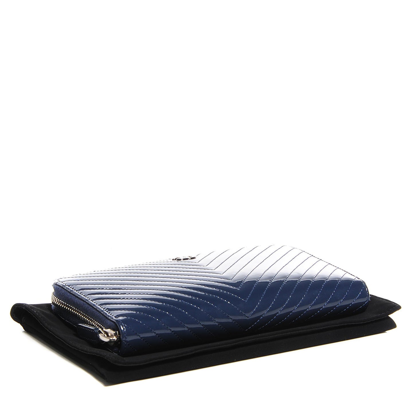 Patent Chevron Zip Around Wallet Blue