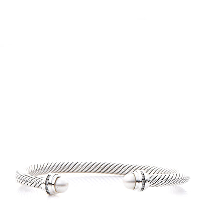 David Yurman Sterling Silver Diamond Pearl 5mm Cable Classics Princess Bracelet 1 of 5