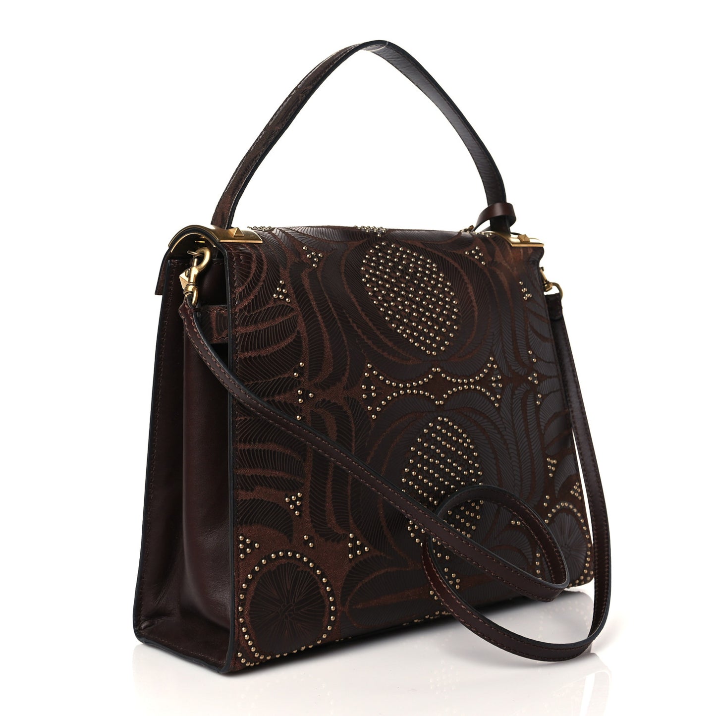 Calfskin Embossed Studded Medium My Rockstud Frame Bag Cacao
