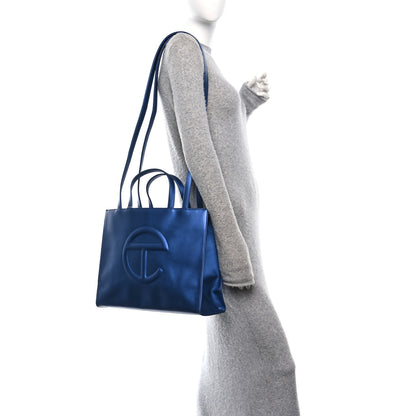 Telfar Metallic Vegan Leather Medium Shopping Bag Cobalt 2 of 9