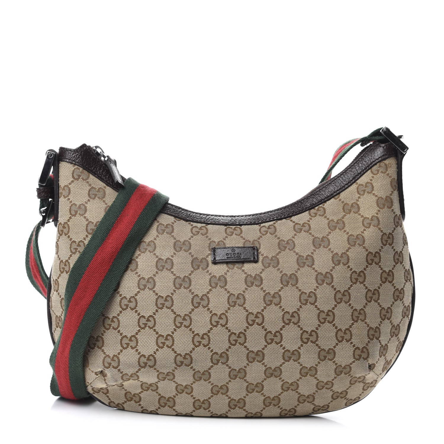 Gucci Monogram Web Medium Half Moon Hobo Dark Brown 1 of 10