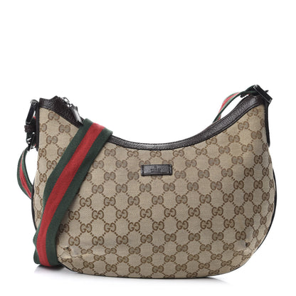 Gucci Monogram Web Medium Half Moon Hobo Dark Brown 1 of 10