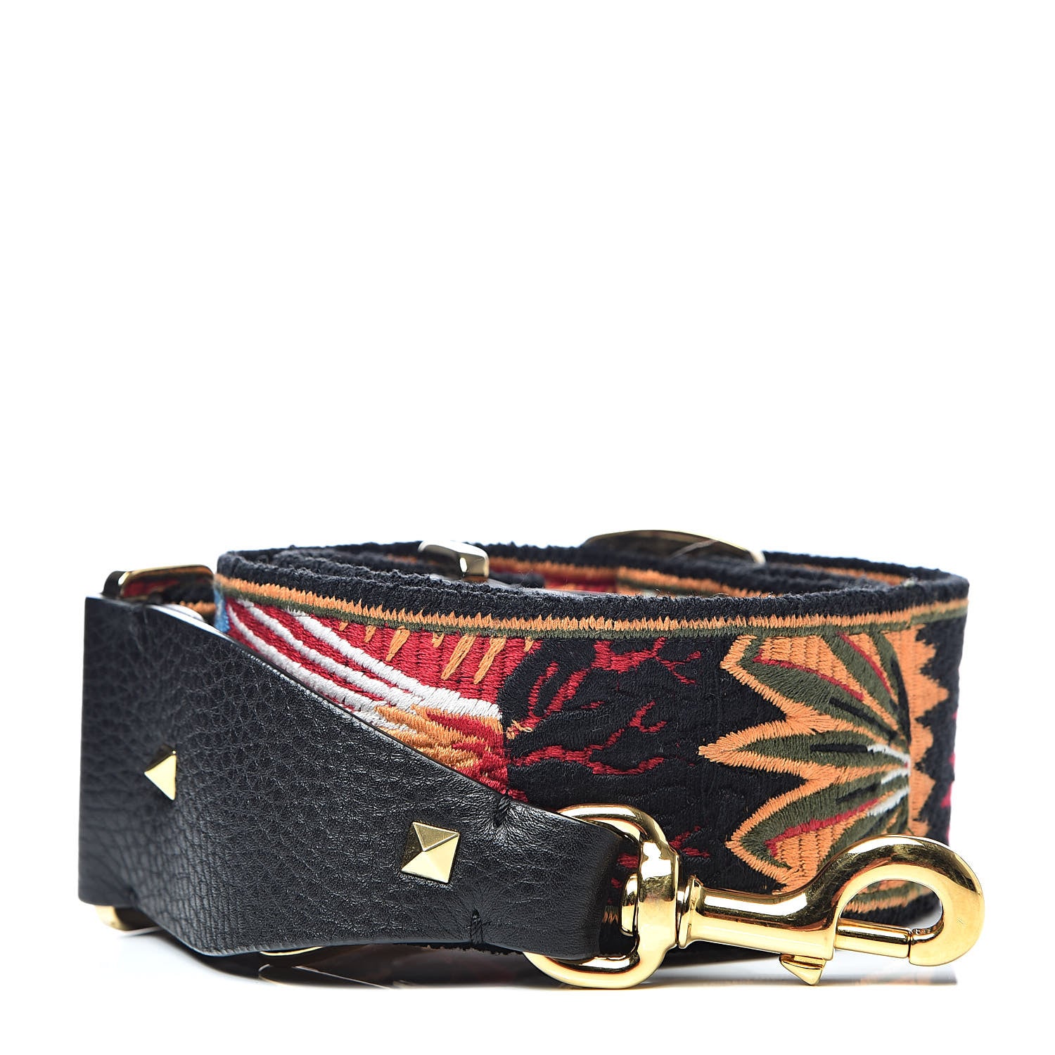 Valentino Garavani Canvas Enchanted Wonderland Embroidered Rockstud Guitar Strap Black 1 of 3