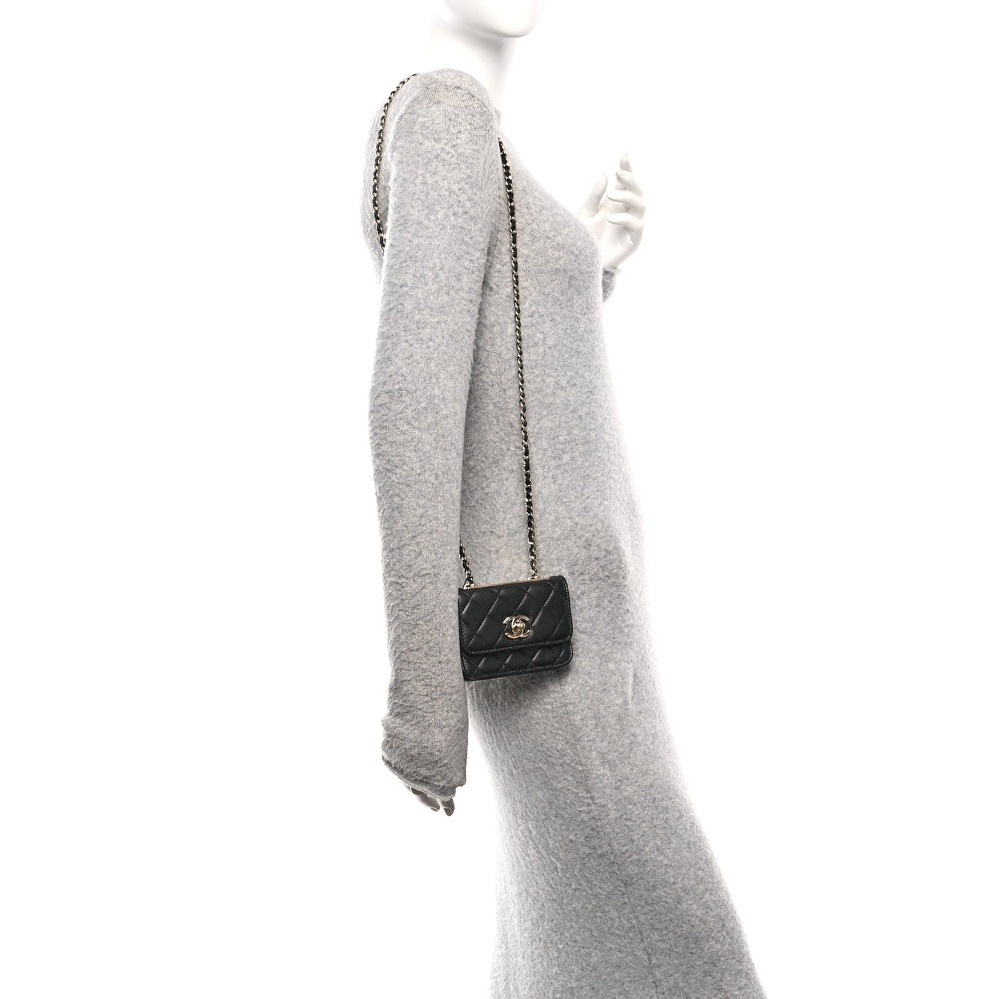 Lambskin Quilted Trendy CC Card Holder On Chain Black