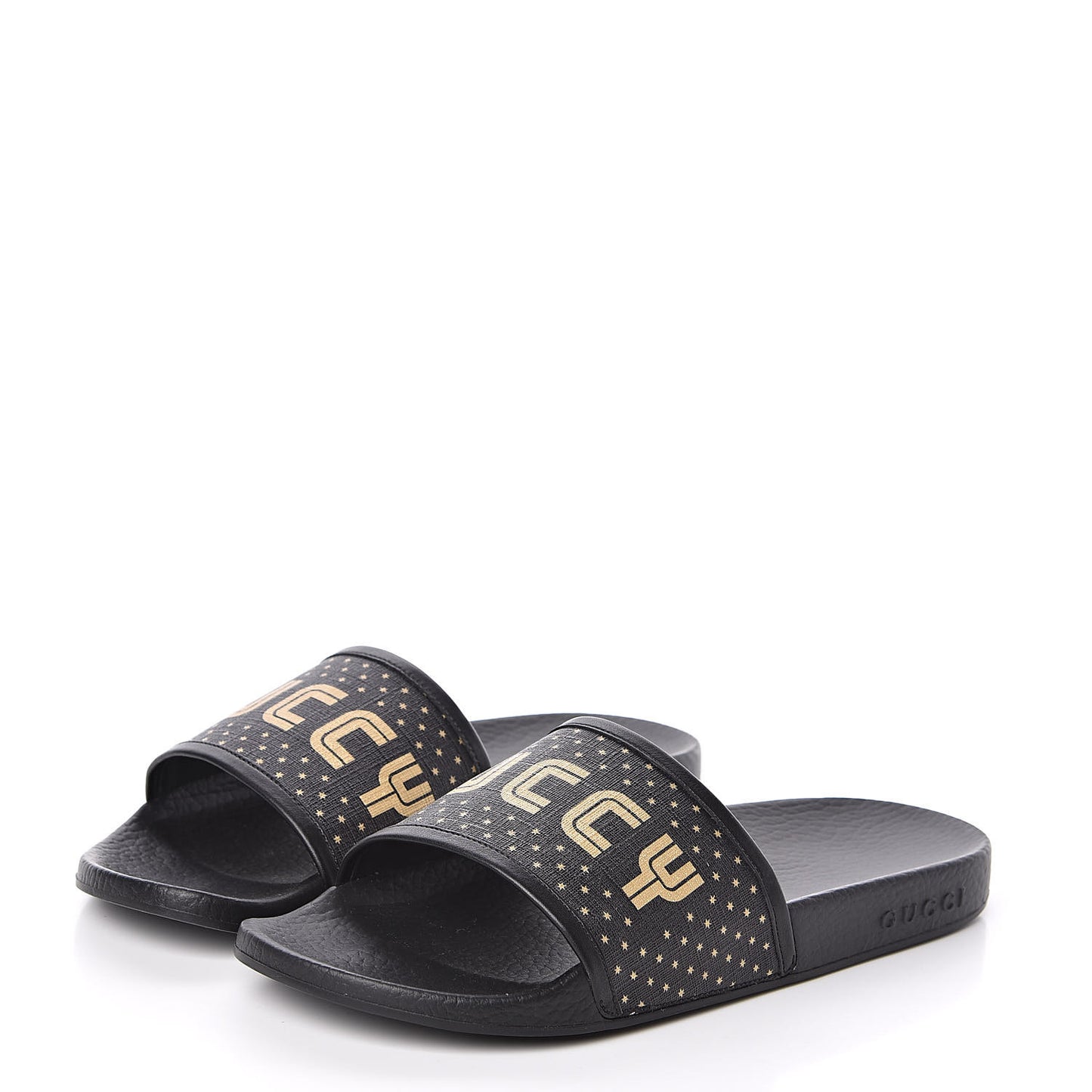 X SEGA Supreme Canvas GUCCY Stars Womens Slide Sandals 39 Black Gold
