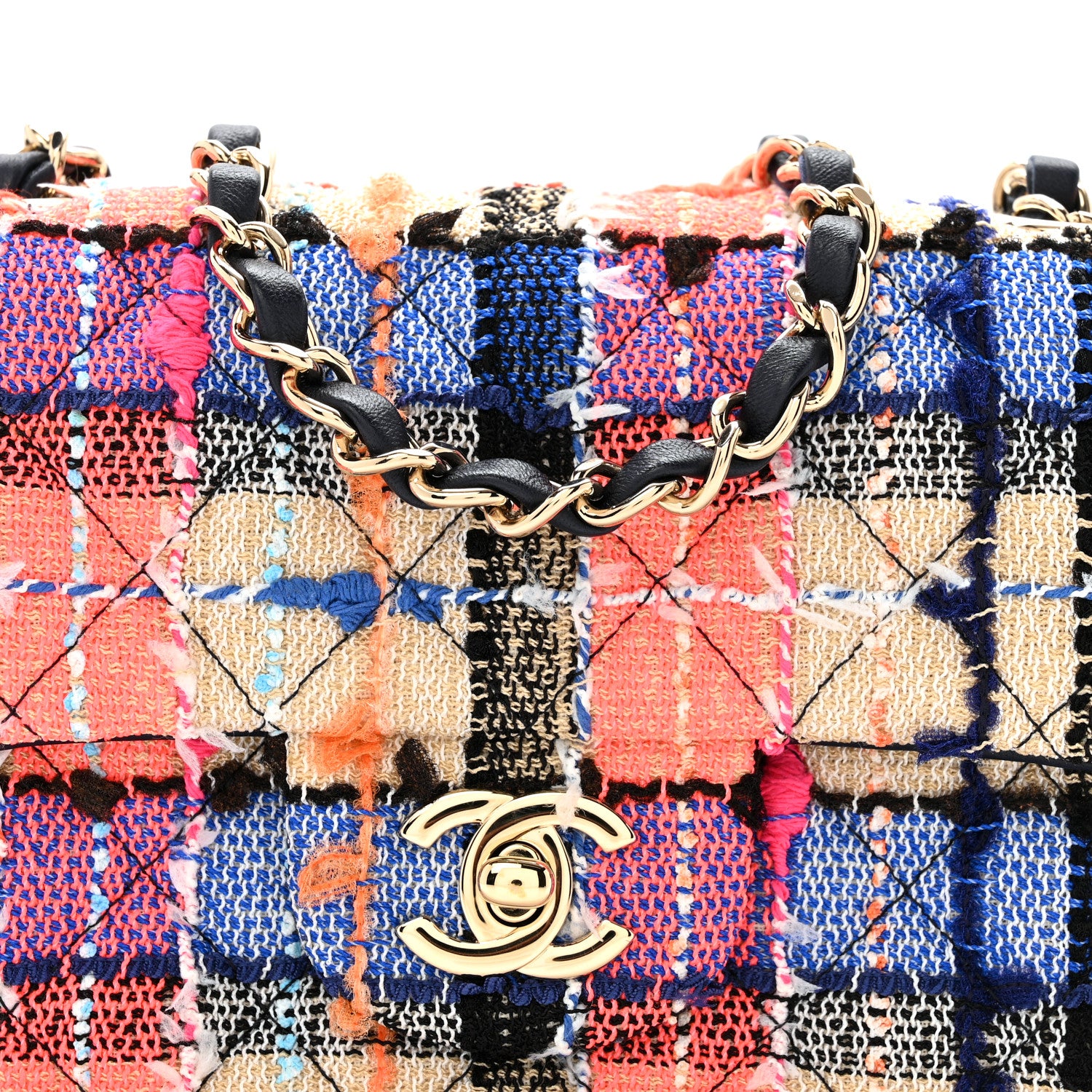 Chanel Tweed Quilted Mini Rectangular Flap Blue Orange Pink 8 of 14