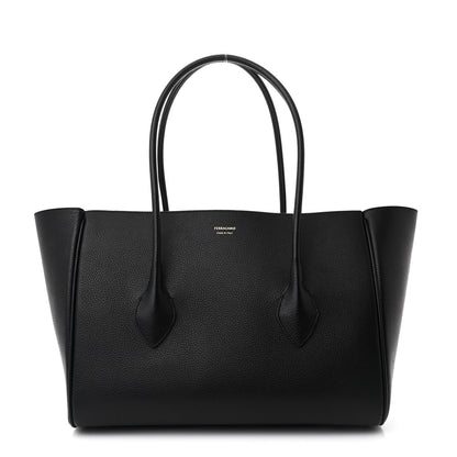 Salvatore Ferragamo Hammered Calfskin XL East West Tote Bag Black 1 of 11