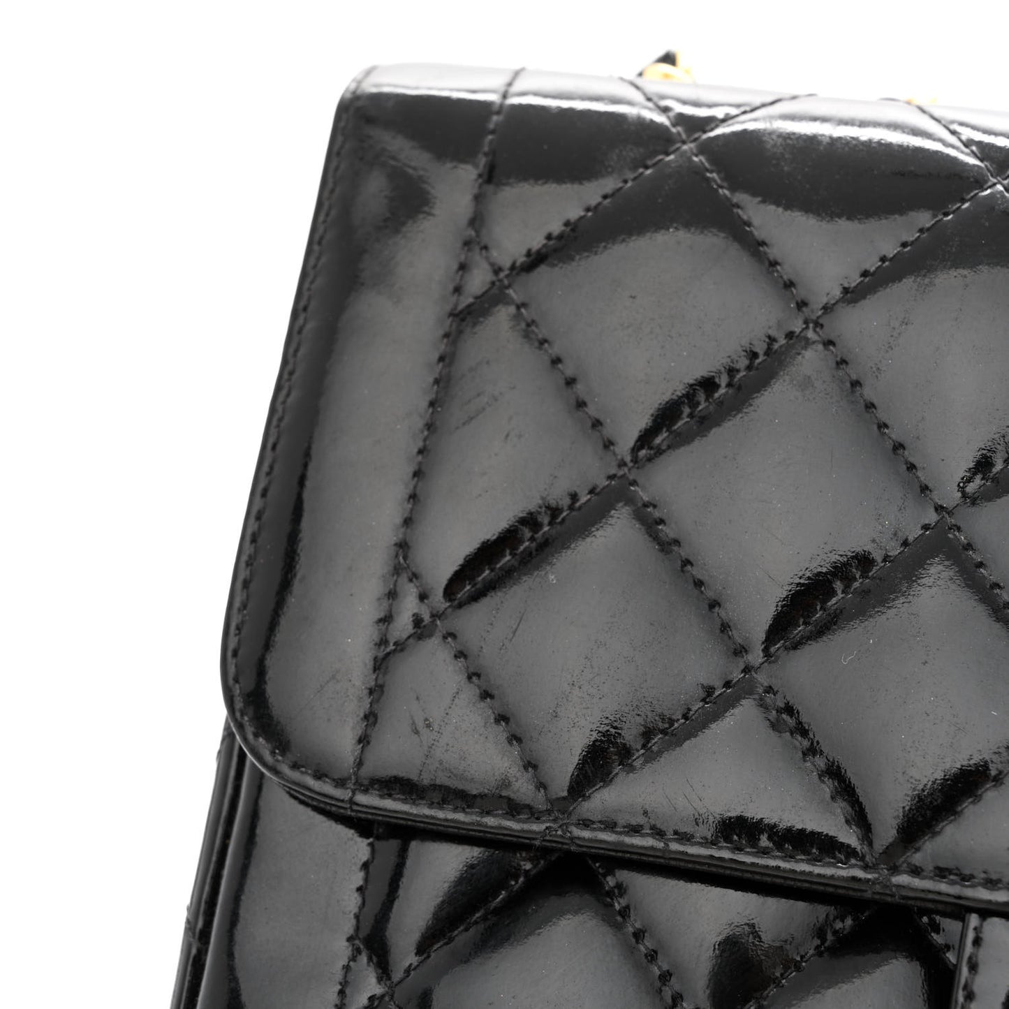 Patent Quilted Small Single Flap Black