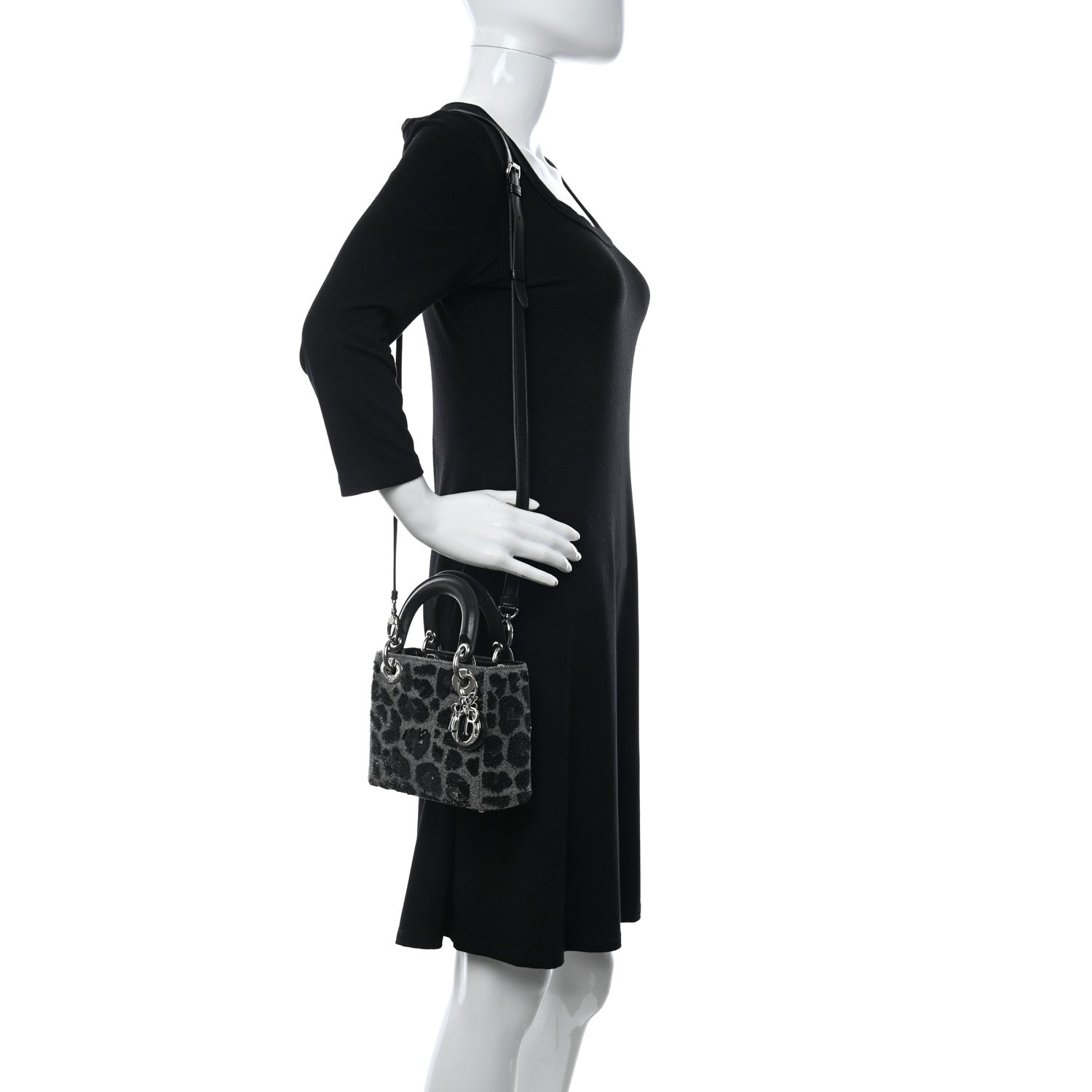 Christian Dior Wool Sequin Leopard Mini Lady Dior Grey Black 2 of 14