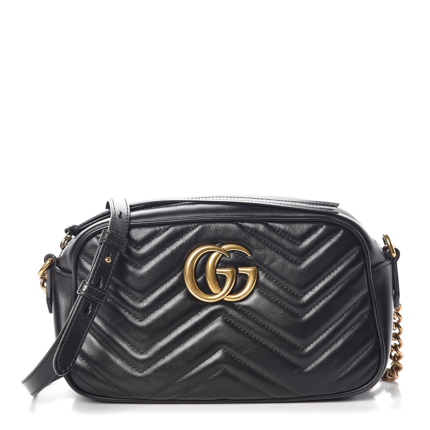 Calfskin Matelasse Small GG Marmont Chain Shoulder Bag Black