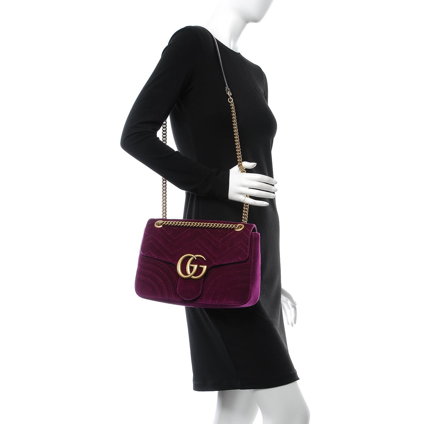 Velvet Matelasse Medium GG Marmont Shoulder Bag Fuchsia Violet Cyclamen