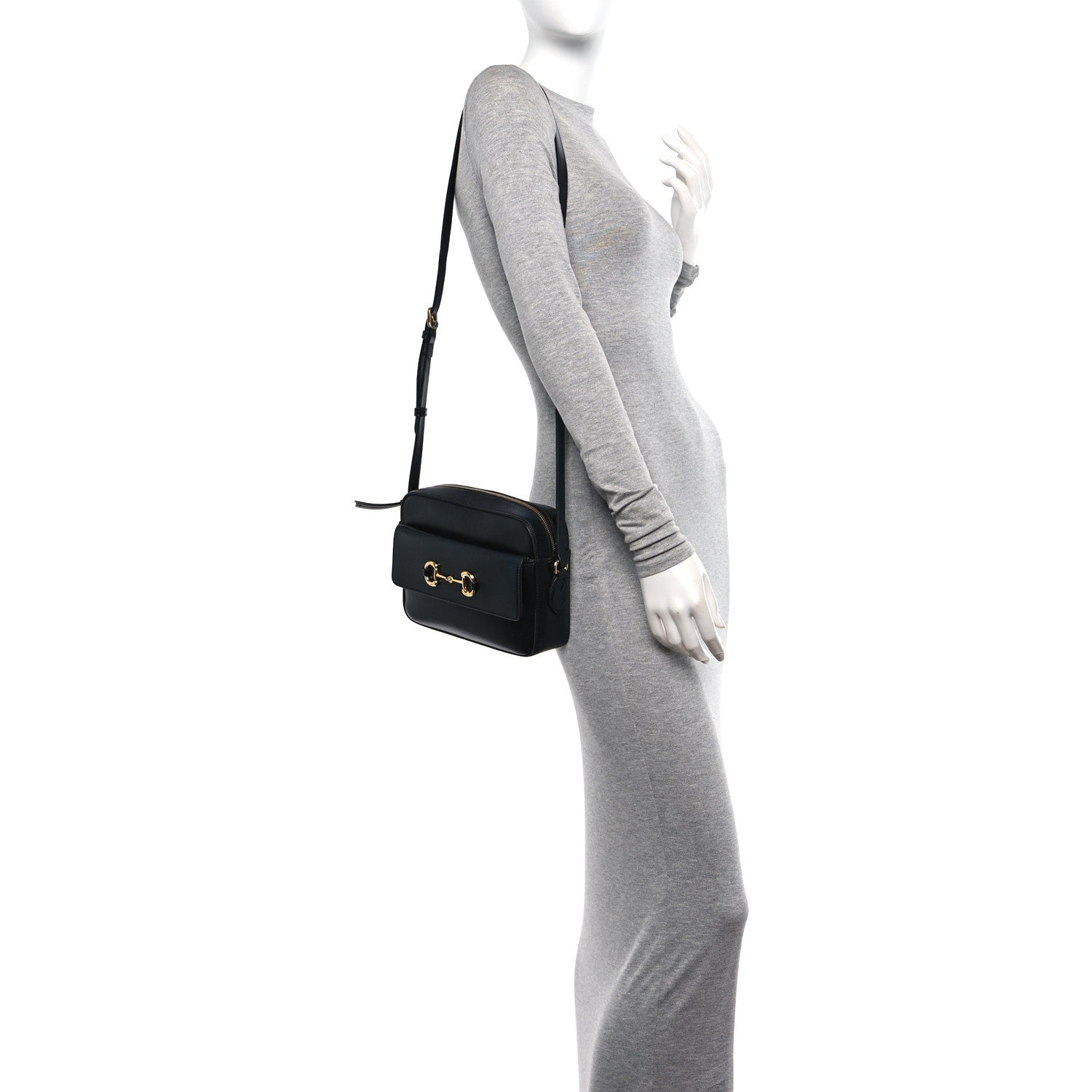 Gucci Textured Calfskin Small Horsebit 1955 Shoulder Bag Black 2 of 12