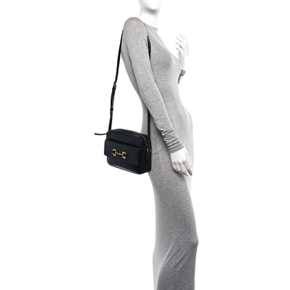 Gucci Textured Calfskin Small Horsebit 1955 Shoulder Bag Black 2 of 12