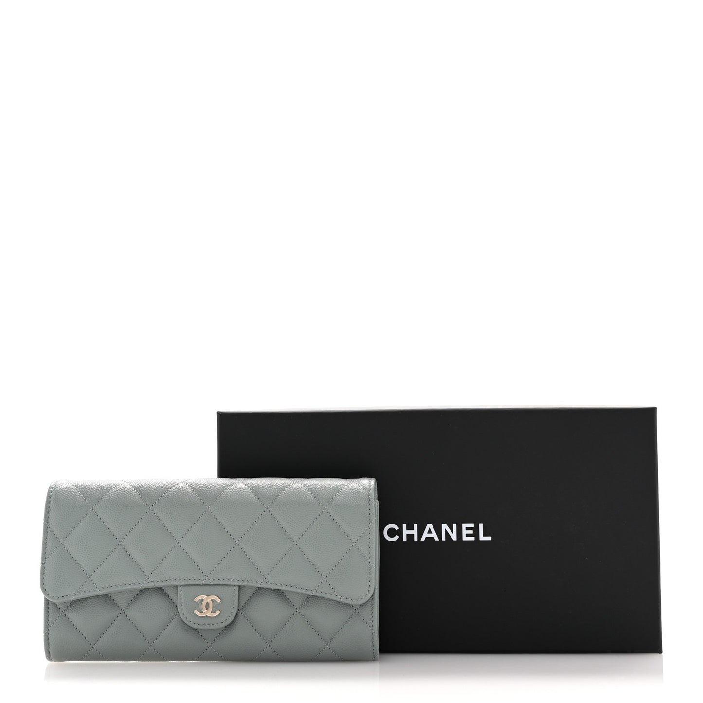Caviar Quilted Large Gusset Flap Wallet Dark Green