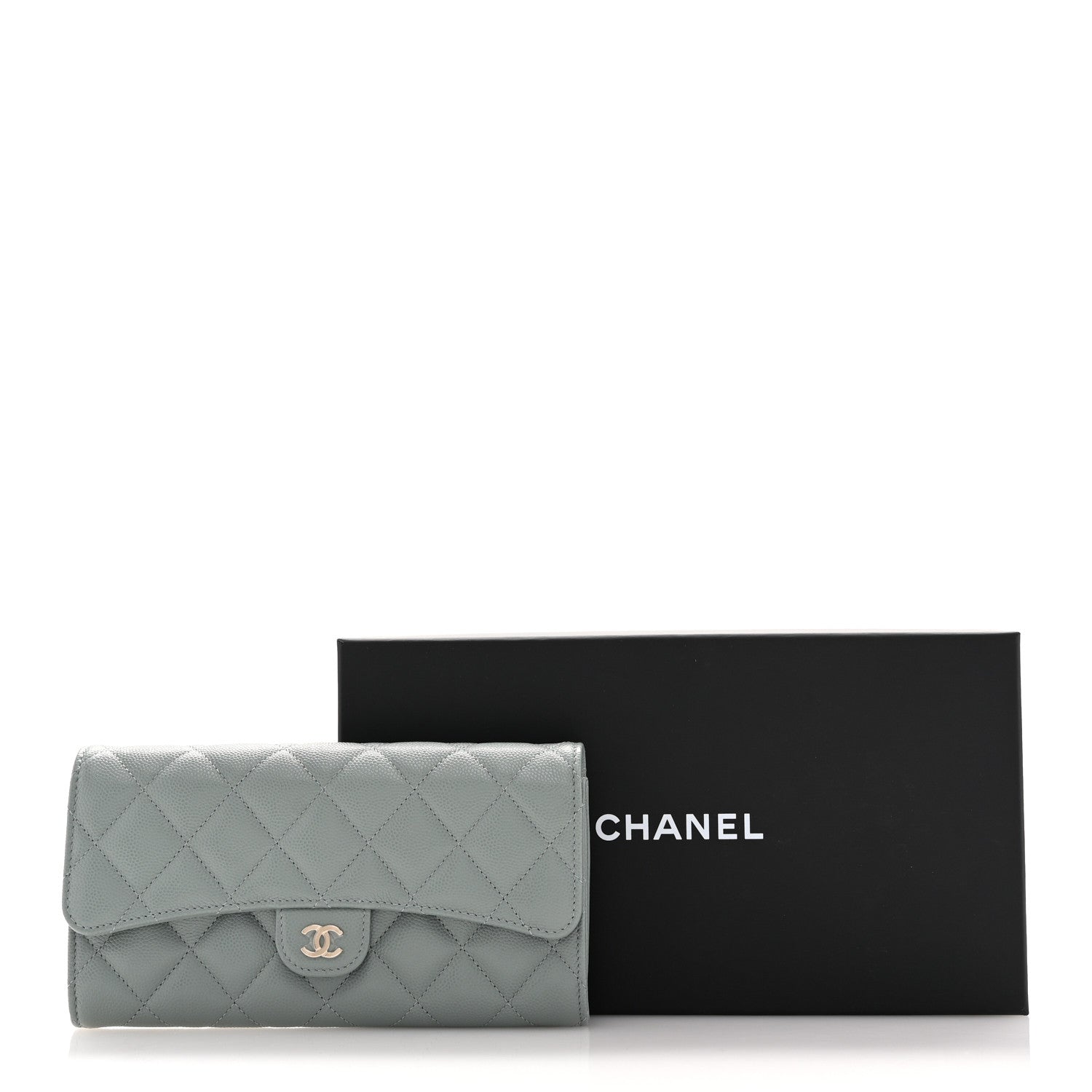 Chanel Caviar Quilted Large Gusset Flap Wallet Dark Green 9 of 9
