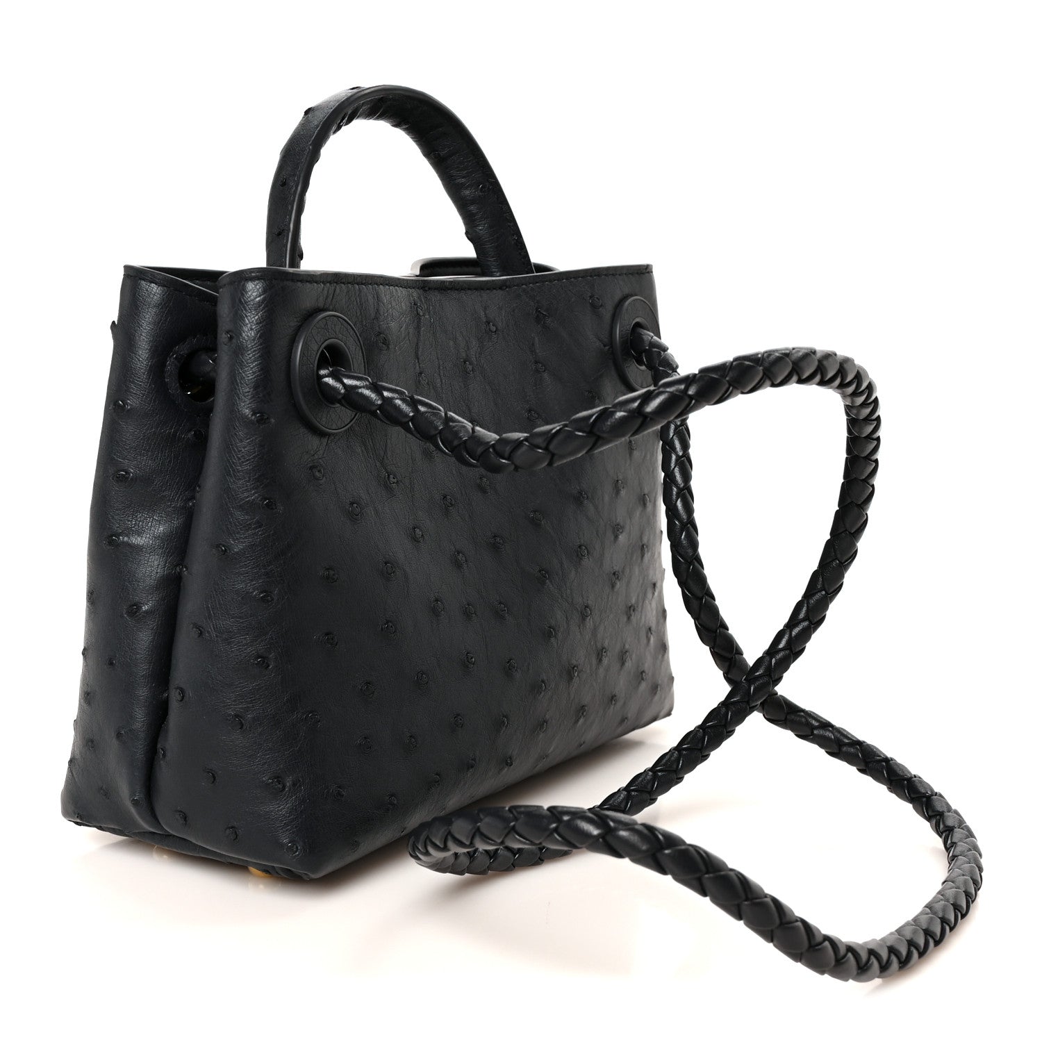 Bottega Veneta Ostrich Mini Andiamo Shoulder Bag Dark Blue 3 of 10