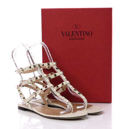 Valentino Garavani Nappa Rockstud Ankle Wrap Flat Thong Sandals 40 Ivory 9 of 9
