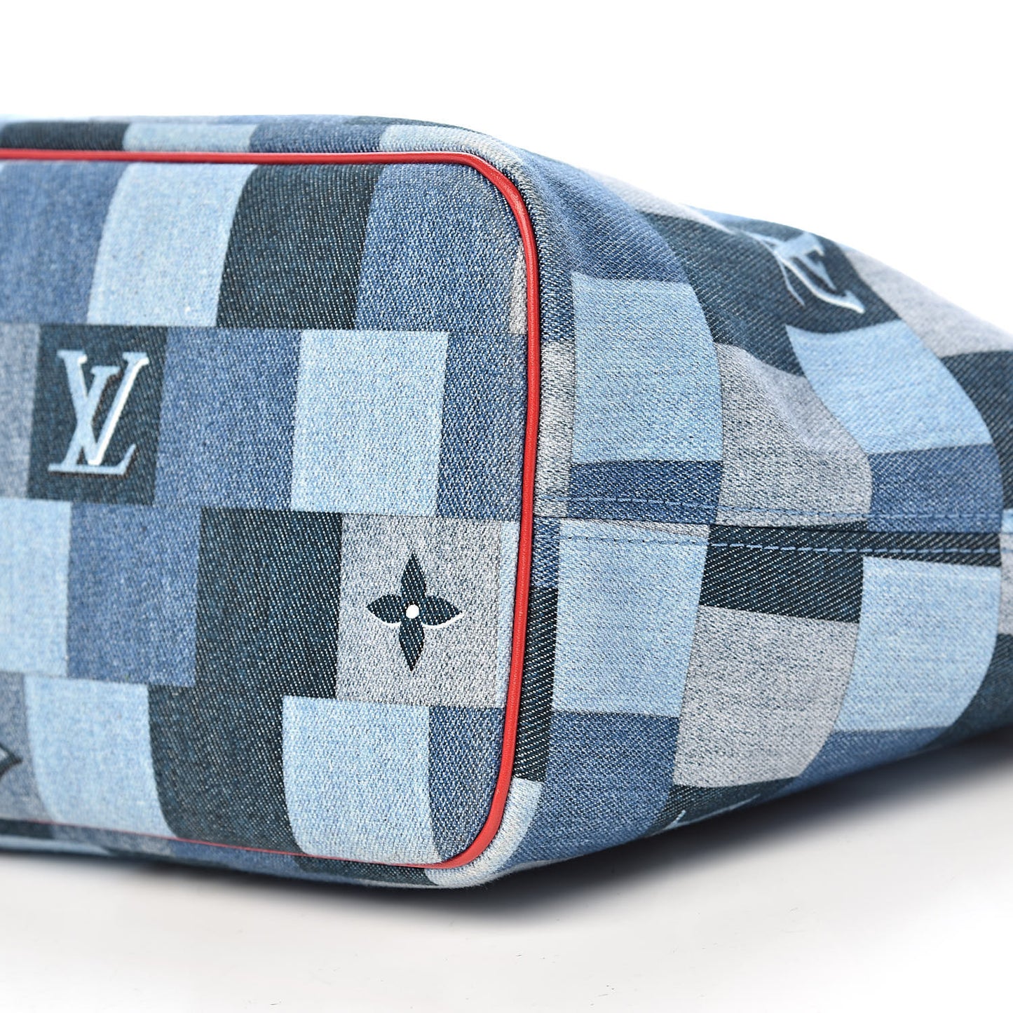 Denim Damier Monogram Patchwork Neverfull Blue Rouge