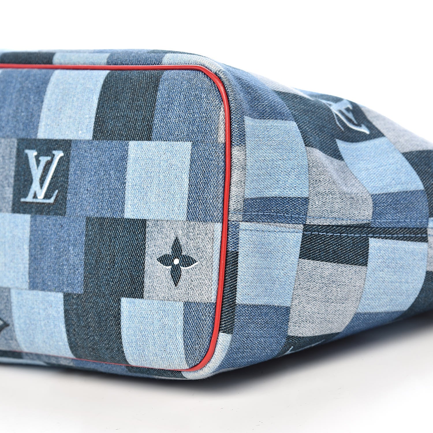 Louis Vuitton Denim Damier Monogram Patchwork Neverfull Blue Rouge 10 of 11