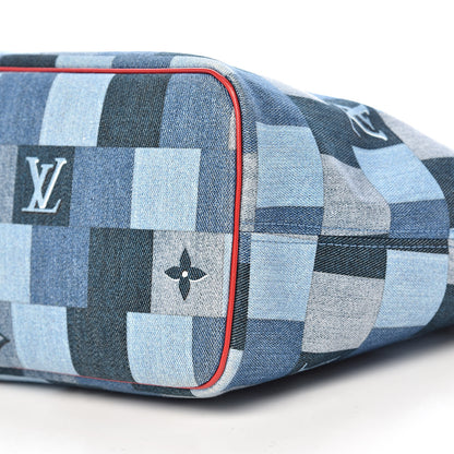 Louis Vuitton Denim Damier Monogram Patchwork Neverfull Blue Rouge 10 of 11