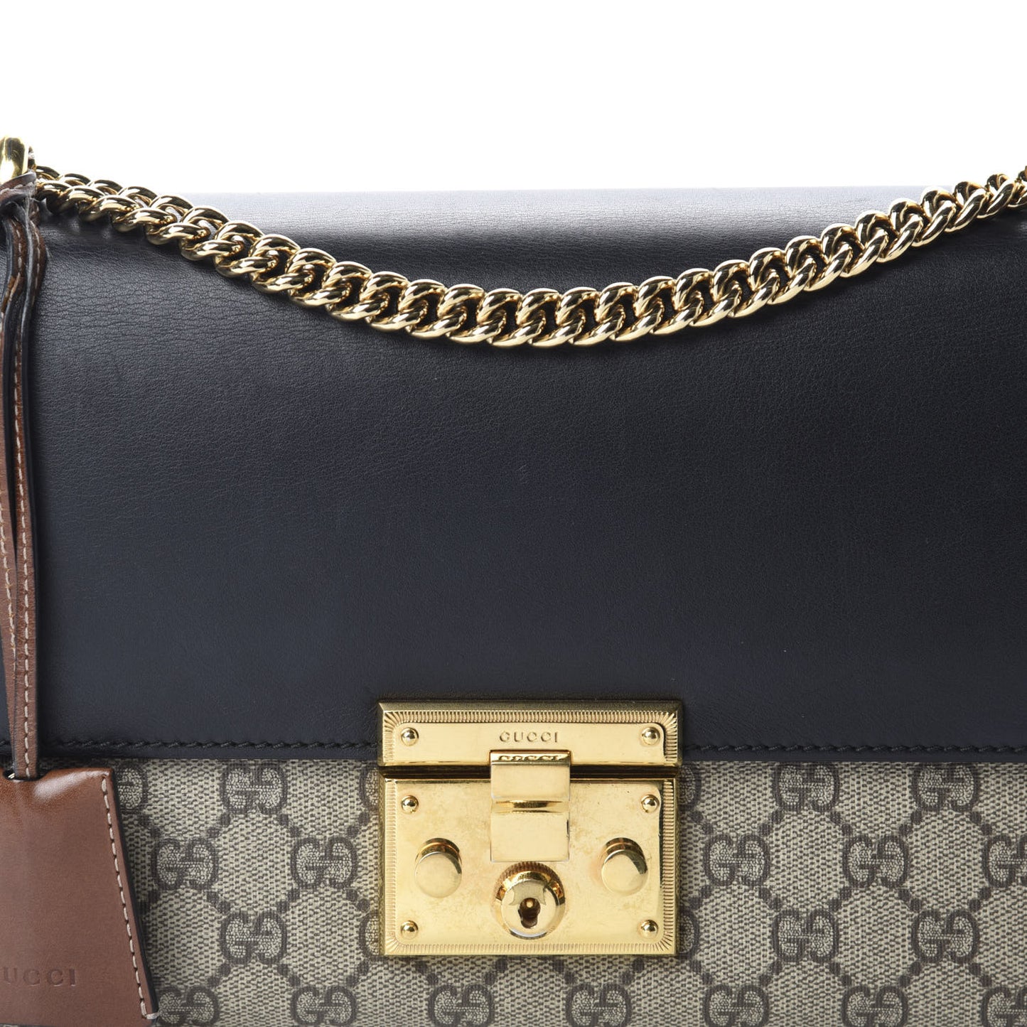 GG Supreme Monogram Calfskin Medium Padlock Shoulder Bag Beige Black Cuir