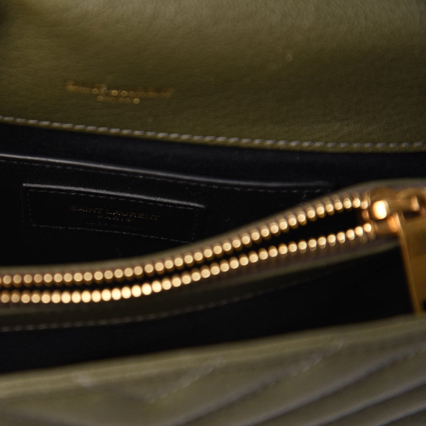 Sheepskin Matelasse Chevron Monogram Medium College Bag Military Green