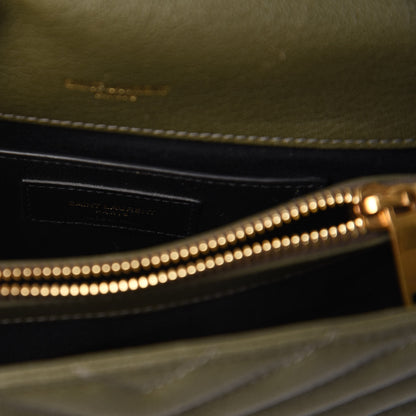 Saint Laurent Sheepskin Matelasse Chevron Monogram Medium College Bag Military Green 8 of 9