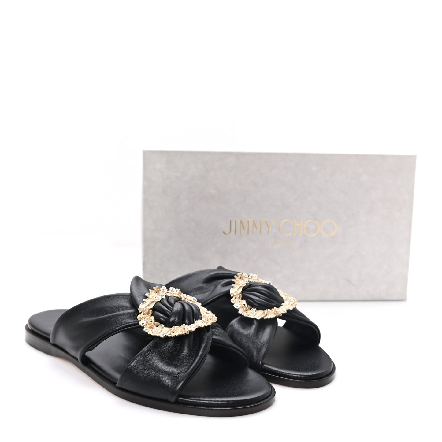 Crystal Nappa Neda Slide Sandals 39 Black