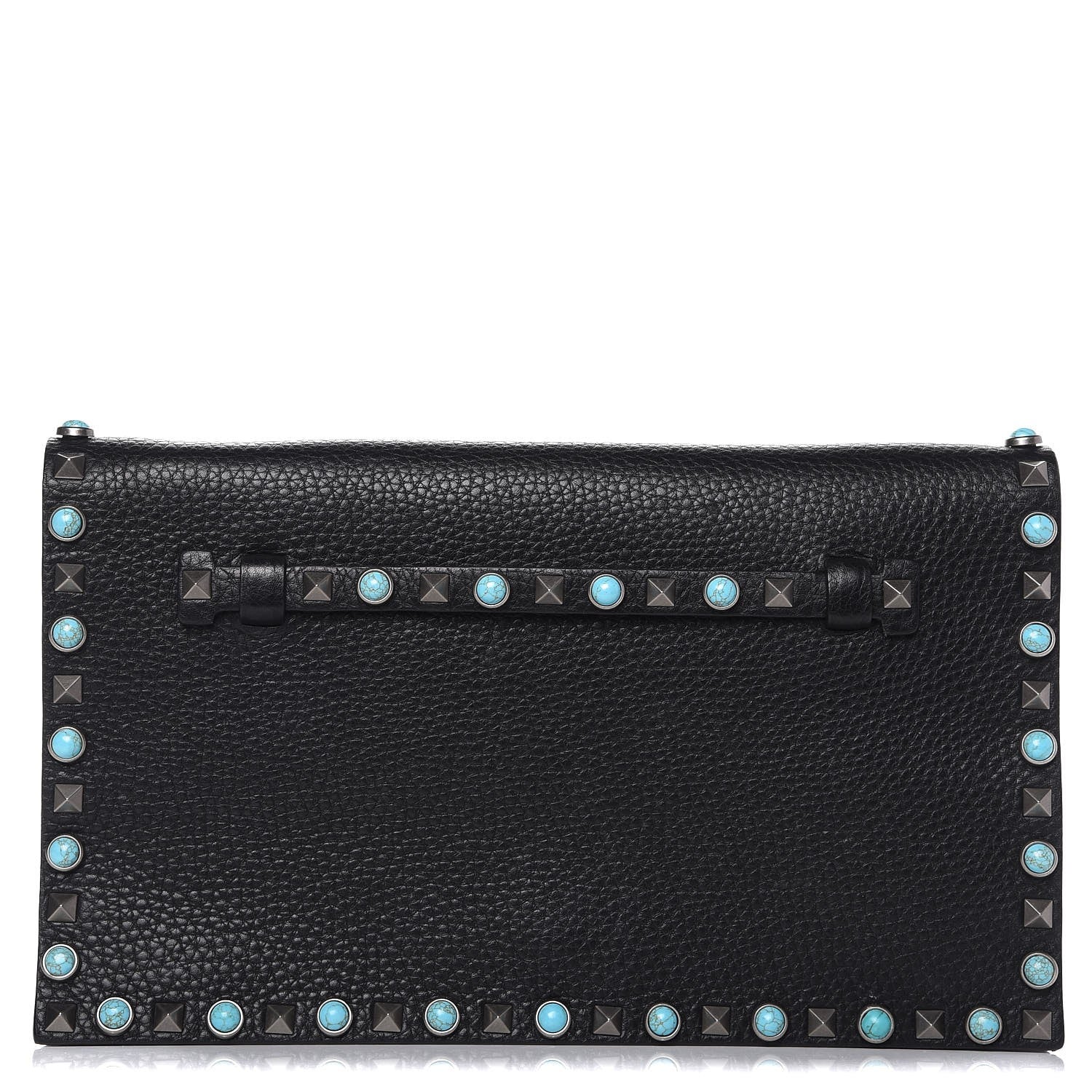 Valentino Garavani Pebbled Calfskin Rockstud Rolling Wristlet Clutch Black 1 of 8