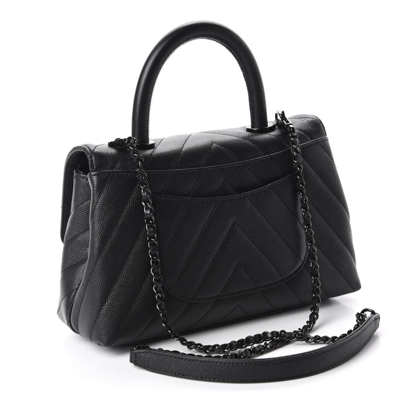 Caviar Chevron Quilted Mini Coco Handle Flap So Black