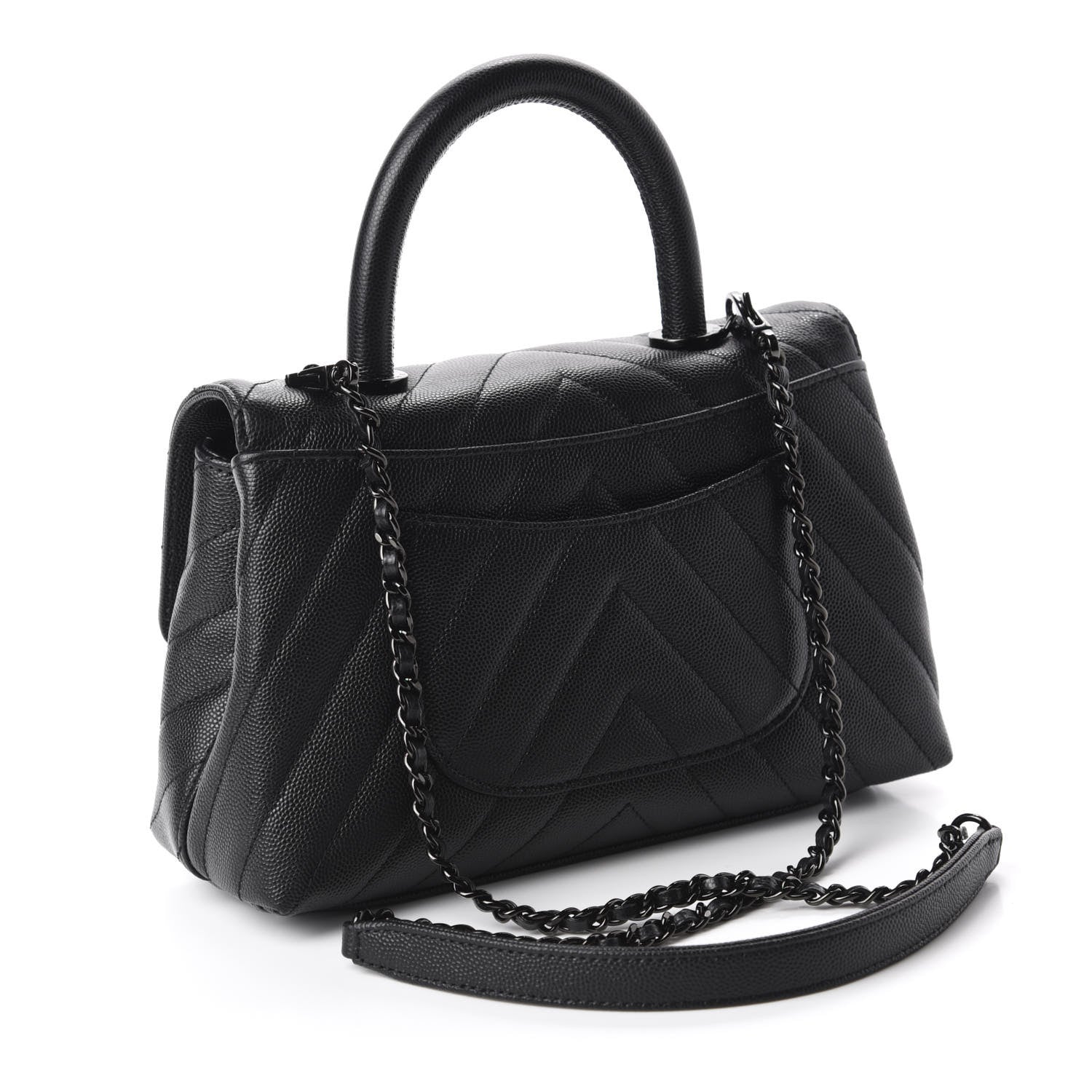 Chanel Caviar Chevron Quilted Mini Coco Handle Flap So Black 3 of 11