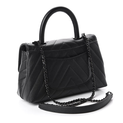 Chanel Caviar Chevron Quilted Mini Coco Handle Flap So Black 3 of 11