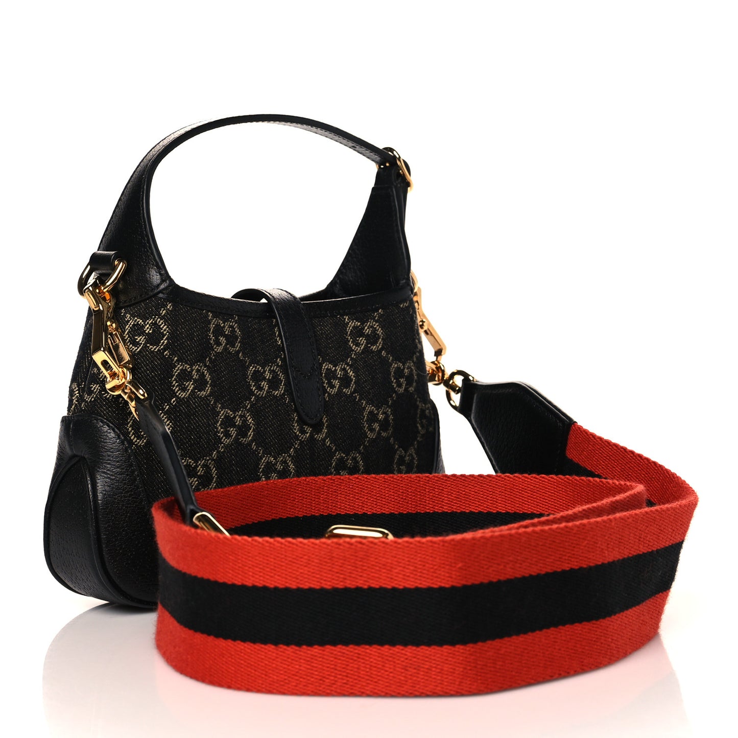 Jacquard Black Denim GG Monogram Textured Dollar Calfskin Mini Jackie 1961 Hobo Black Ivory