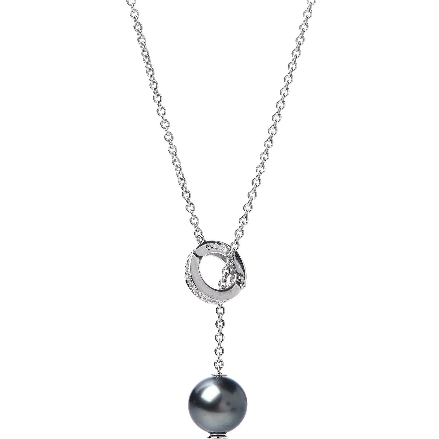 18K White Gold Diamond Black South Sea Pearl 10mm Pearls In Motion Lariat Necklace