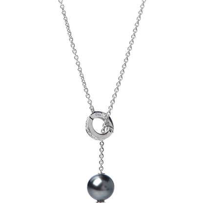 Mikimoto 18K White Gold Diamond Black South Sea Pearl 10mm Pearls In Motion Lariat Necklace 4 of 4