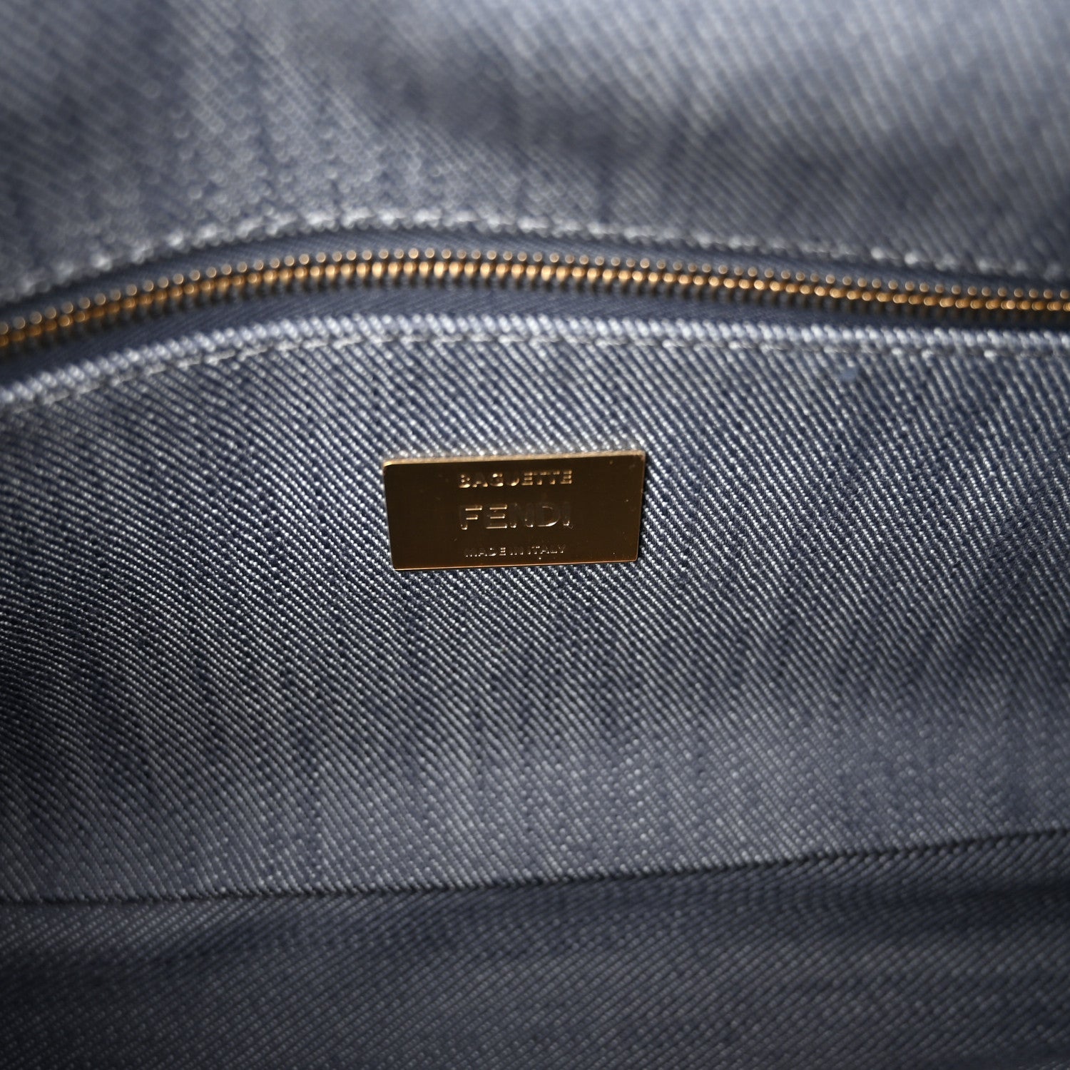 Fendi Denim Vitello King Fringe FF Embroidered Baguette Denim Myrtle Dark Nut 6 of 12