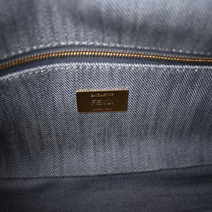 Fendi Denim Vitello King Fringe FF Embroidered Baguette Denim Myrtle Dark Nut 6 of 12
