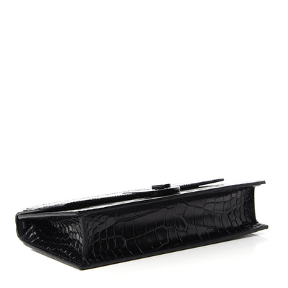 Christian Louboutin Calfskin Alligator Embossed Elisa Baguette Black 4 of 9
