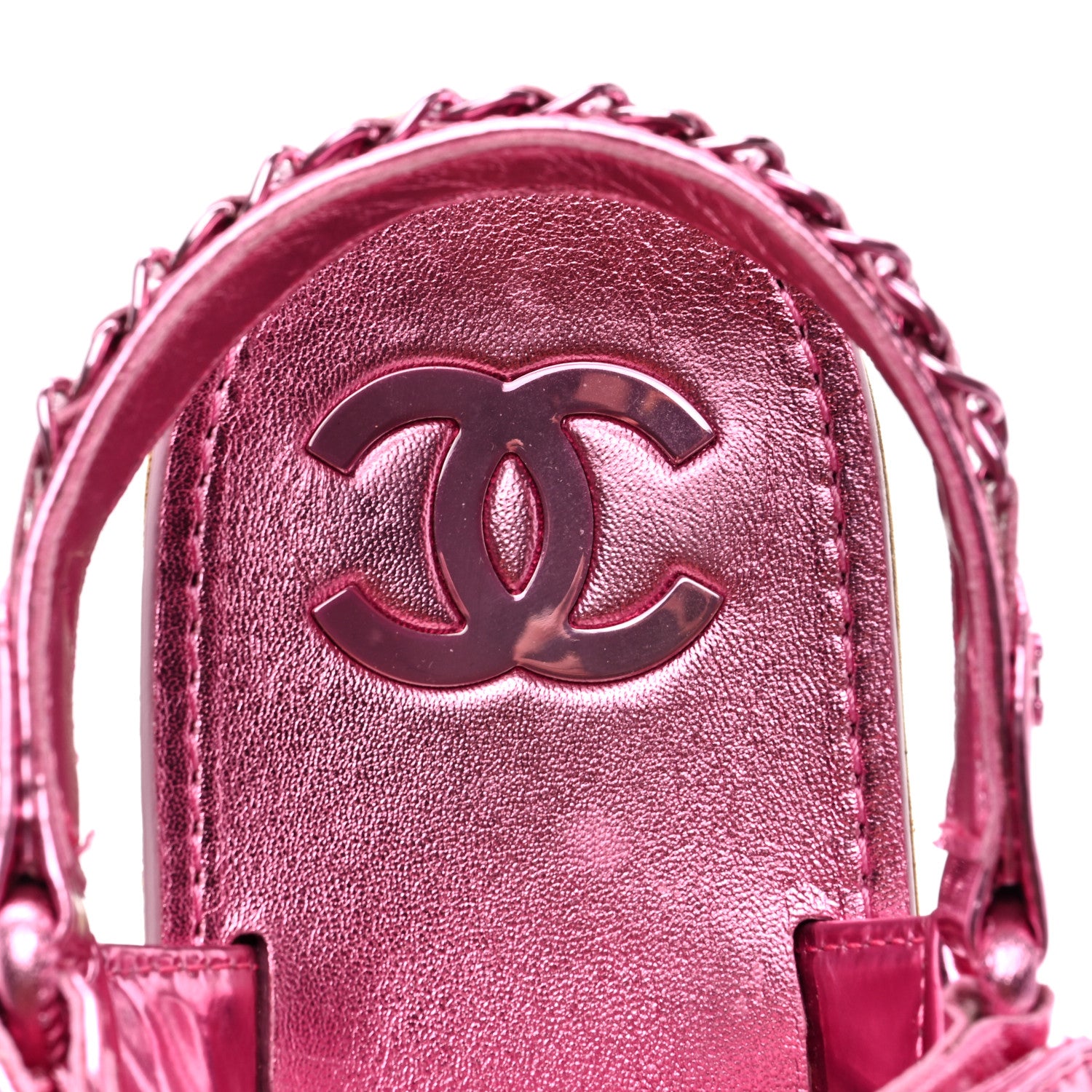 Chanel Metallic Laminated Goastkin Chain Flat Sandals 38.5 Pink 7 of 8