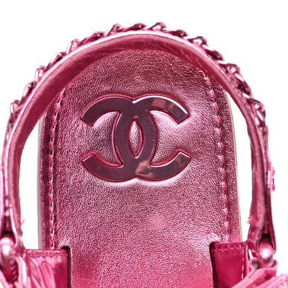 Chanel Metallic Laminated Goastkin Chain Flat Sandals 38.5 Pink 7 of 8