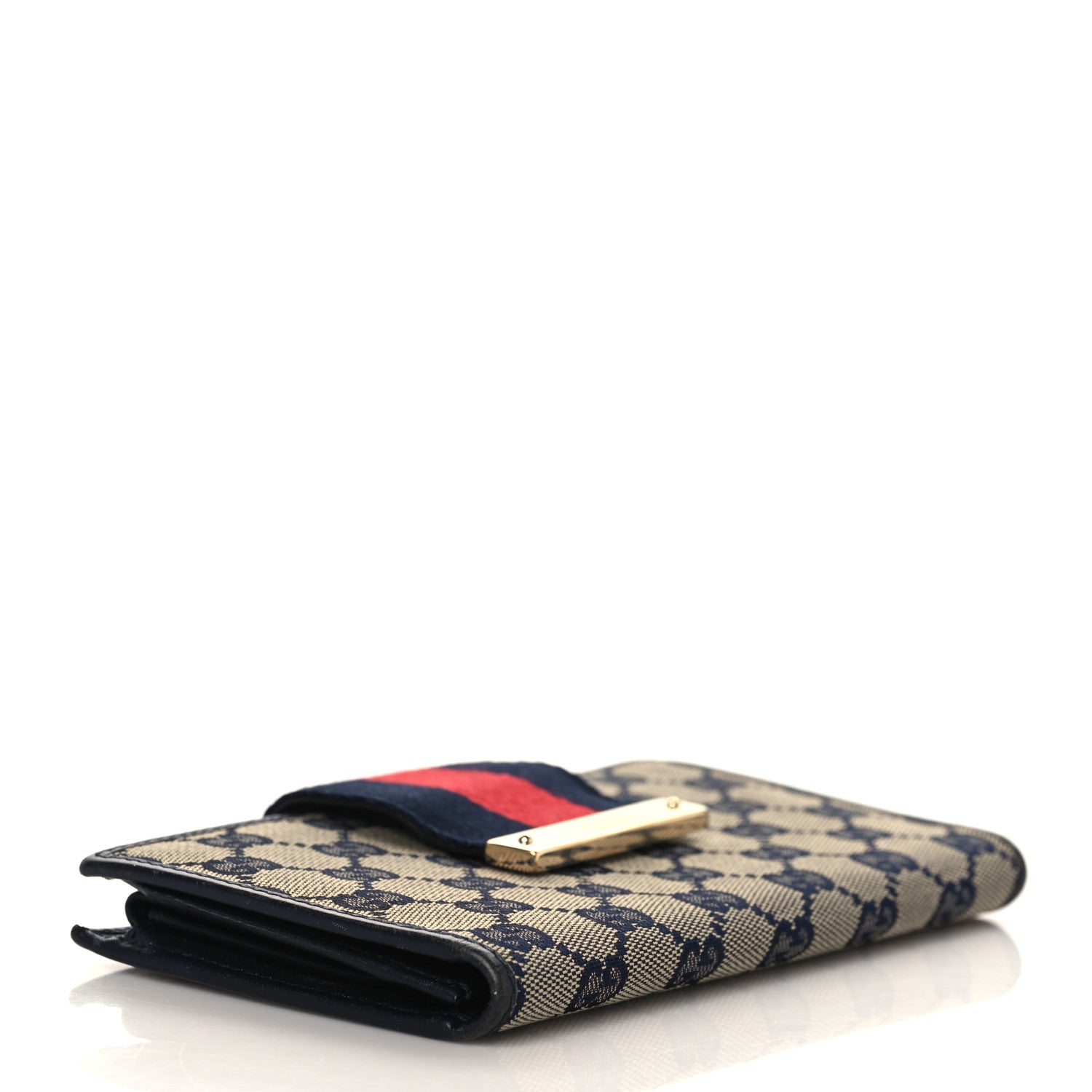 Gucci Monogram Calfskin Ladies Web Long Wallet Beige Blue 3 of 7