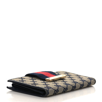 Gucci Monogram Calfskin Ladies Web Long Wallet Beige Blue 3 of 7