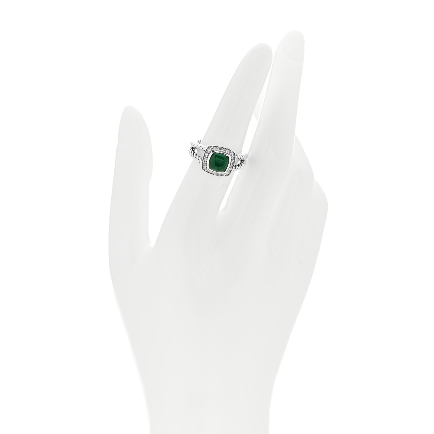 Sterling Silver Diamond Green Onyx 7mm Petite Albion Ring 52 6