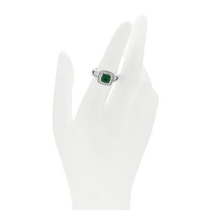 David Yurman Sterling Silver Diamond Green Onyx 7mm Petite Albion Ring 52 6 2 of 5